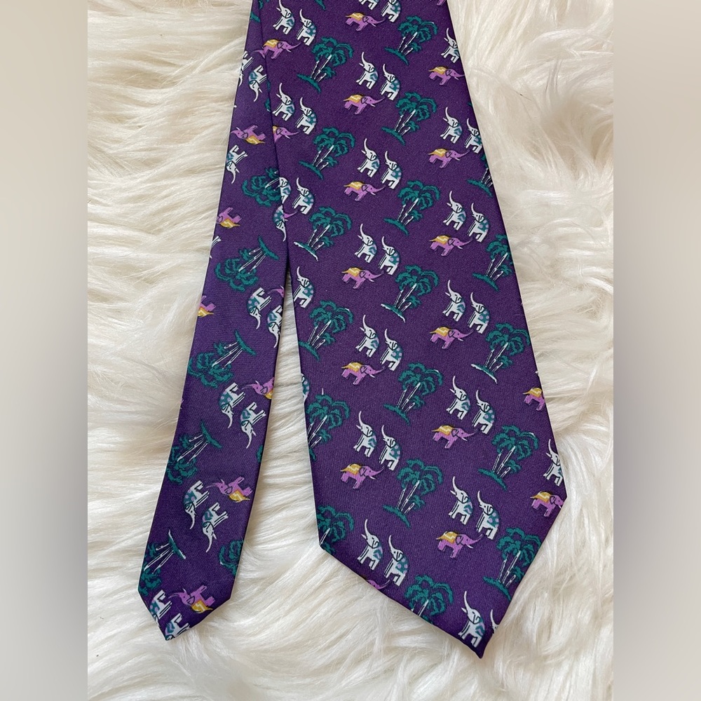 Elephants & Palm Trees Silk Tie Purple